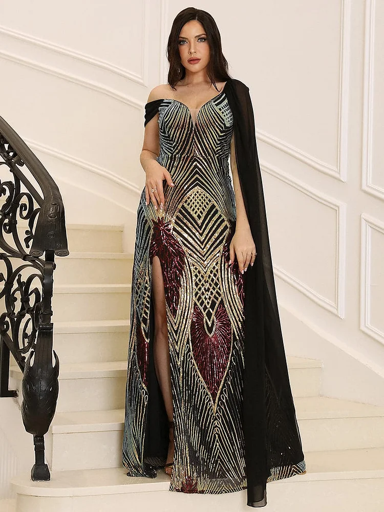 Mermaid Draped Black Evening Dress JMT1102