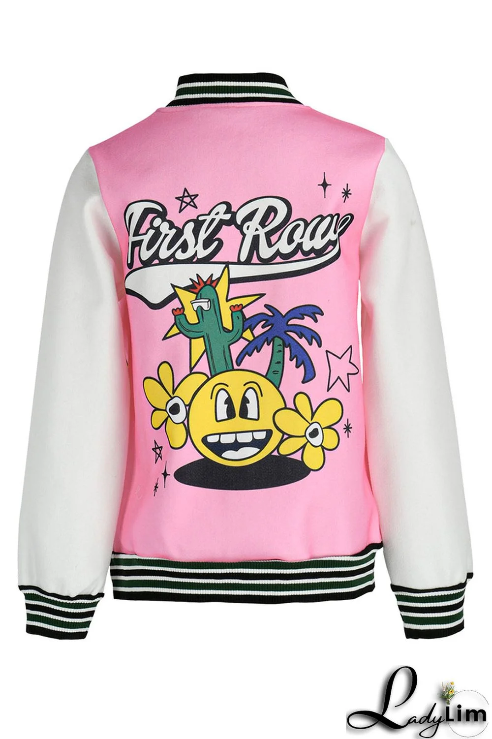 Pink Casual Print Patchwork Buckle Outerwear