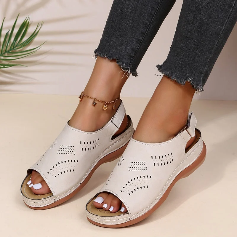 2022 Summer Women Platform Rome Sandals PU Leather Wedges Beach Sandalias Woman Open Toe Solid Casual Shoes Plus Size 43