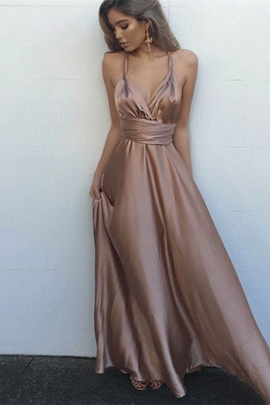 Gorgeous Spaghetti-Straps V-Neck Prom Dress Sleeveless Long - lulusllly