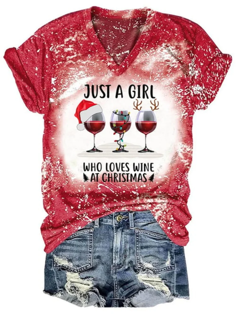 Just A Girl Who Loves Wine Print Casual T Shirt