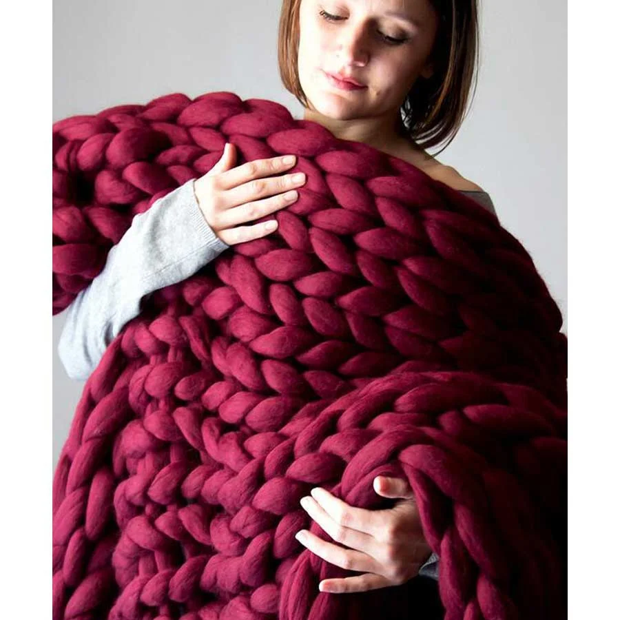 nigikala Chunky Merino Wool Blanket Thick Big Yarn Roving Knitted Blanket Winter warm Throw Blankets sofa bed blanket