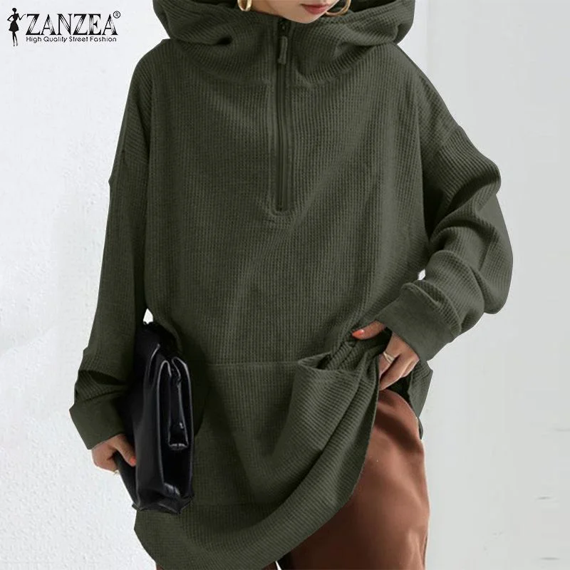 Fashion Women Autumn Long Sleeve Hoodies Sweatshirt ZANZEA Stylish Hooded Loose Pullover Fleece Sweatshirts Zipper Streetwear 7