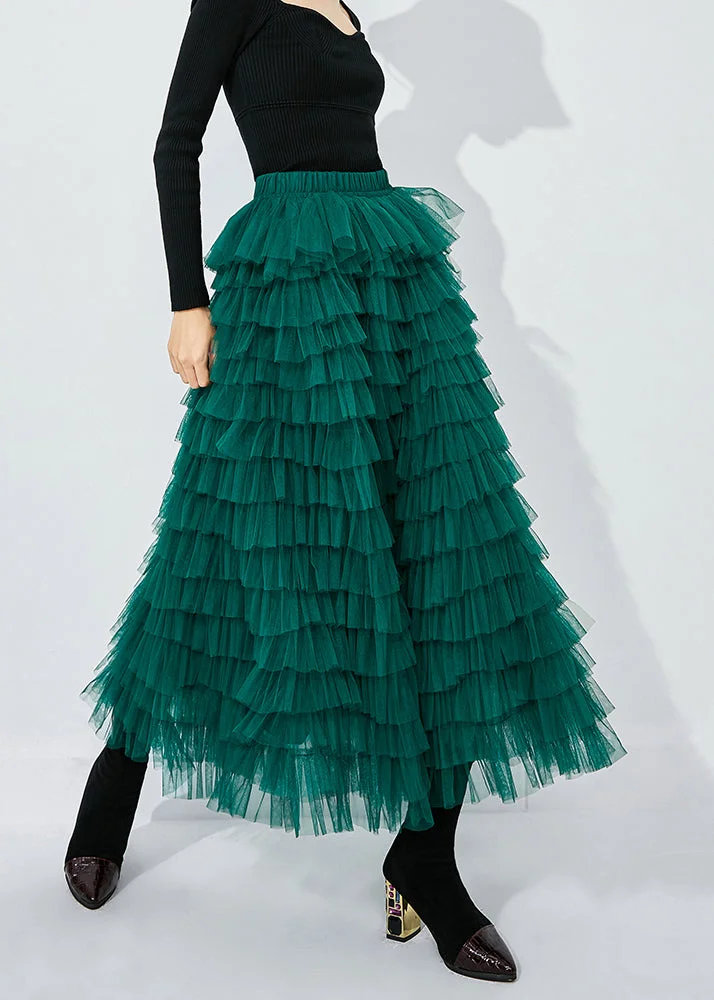 4.29Elegant Blackish Green High Waist Layered Tulle Skirts Summer