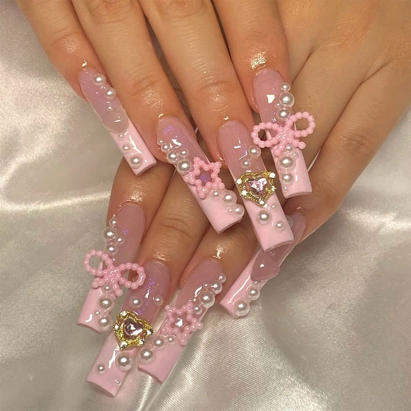 Sweet Animal Heart Shape Flower ABS Press-on Nails 1 Set