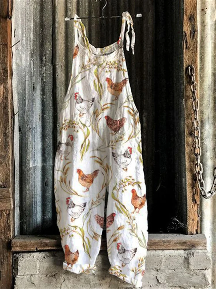 Farm Chicken Wheat Floral Linen Blend Jumpsuit