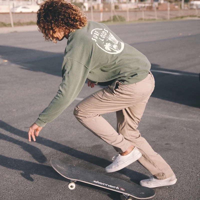 Men Retro Surf Locos Olive Sweatshirt