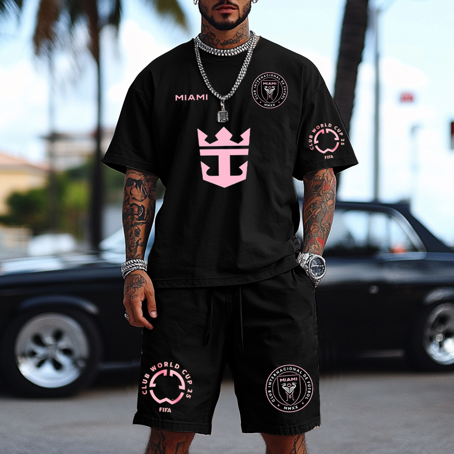 Street Football Print Oversized T-Shirt Shorts Set / TECHWEAR CLUB / Techwear