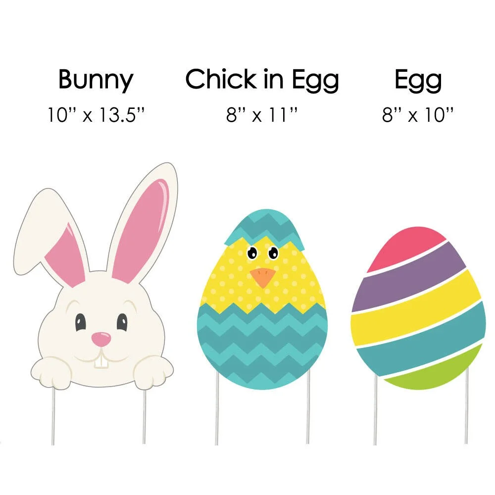 Easter Bunny &amp; Egg Yard Decorations -  Outdoor Easter Lawn Decorations - Hippity Hoppity - Easter Bunny Lawn Ornaments - 10 Piece Set