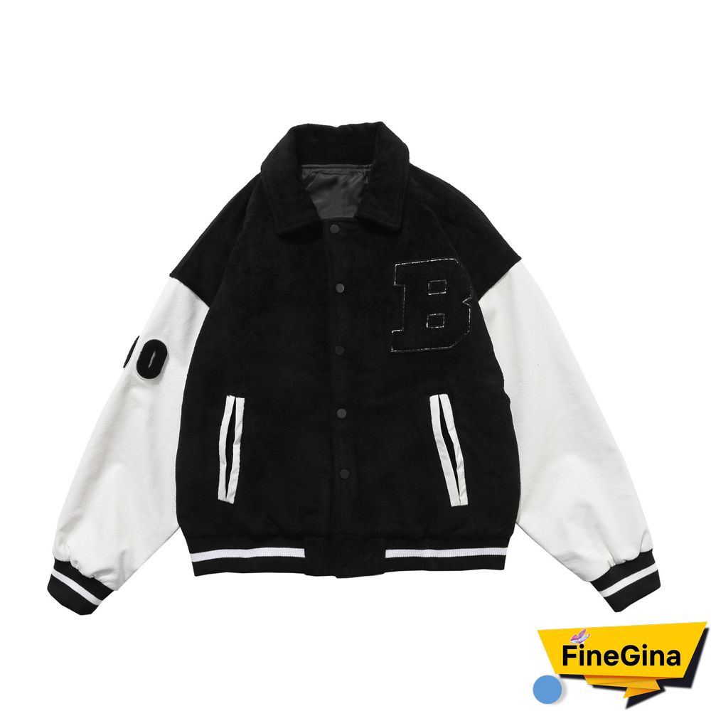 Letter Embroidery Colorblock Varsity Jacket