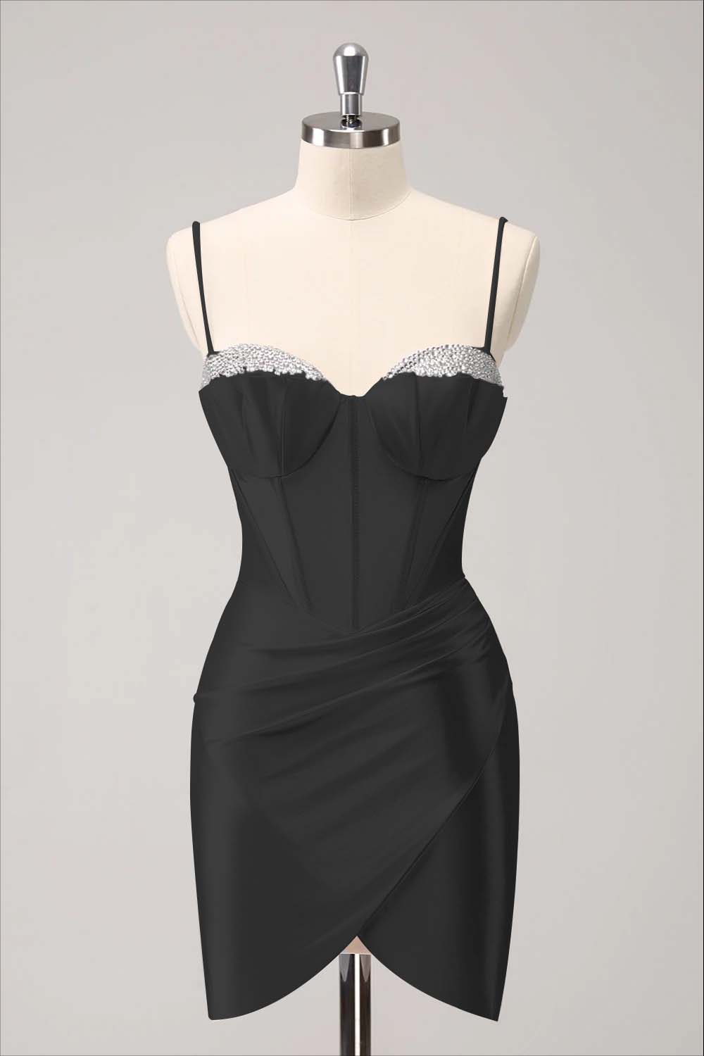 Spaghetti-Straps Beaded Mini Homecoming Dress