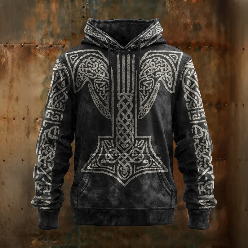 Men's Celtic Viking Pattern Inspired Art Casual Hoodie elevenforest