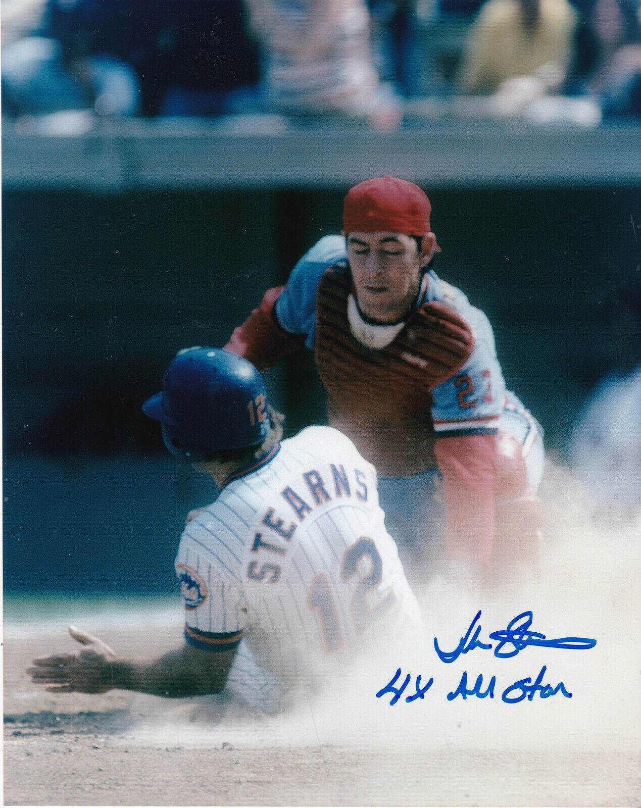 JOHN STEARNS NEW YORK METS 4 X ALL STAR ACTION SIGNED 8x10