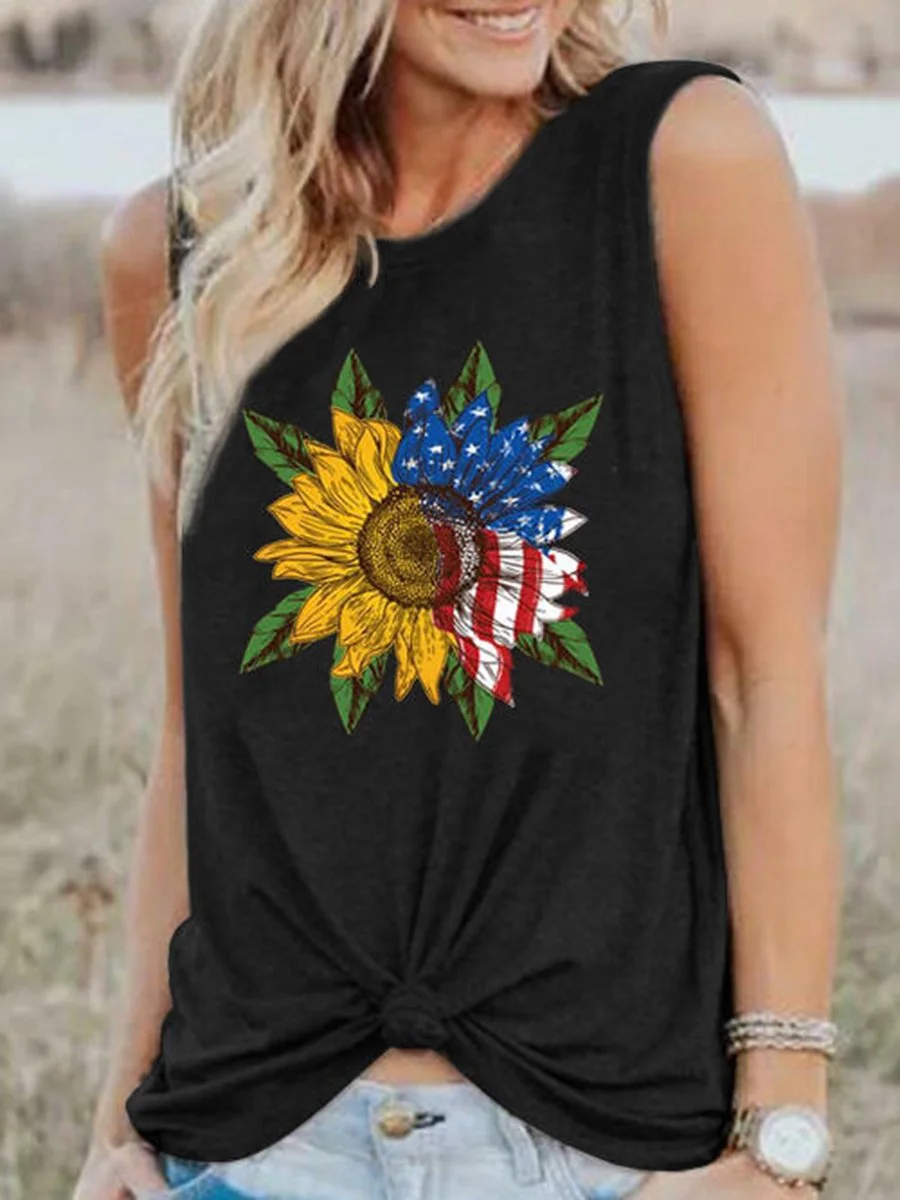 American Flag Sunflower Sleeveless T-shirt