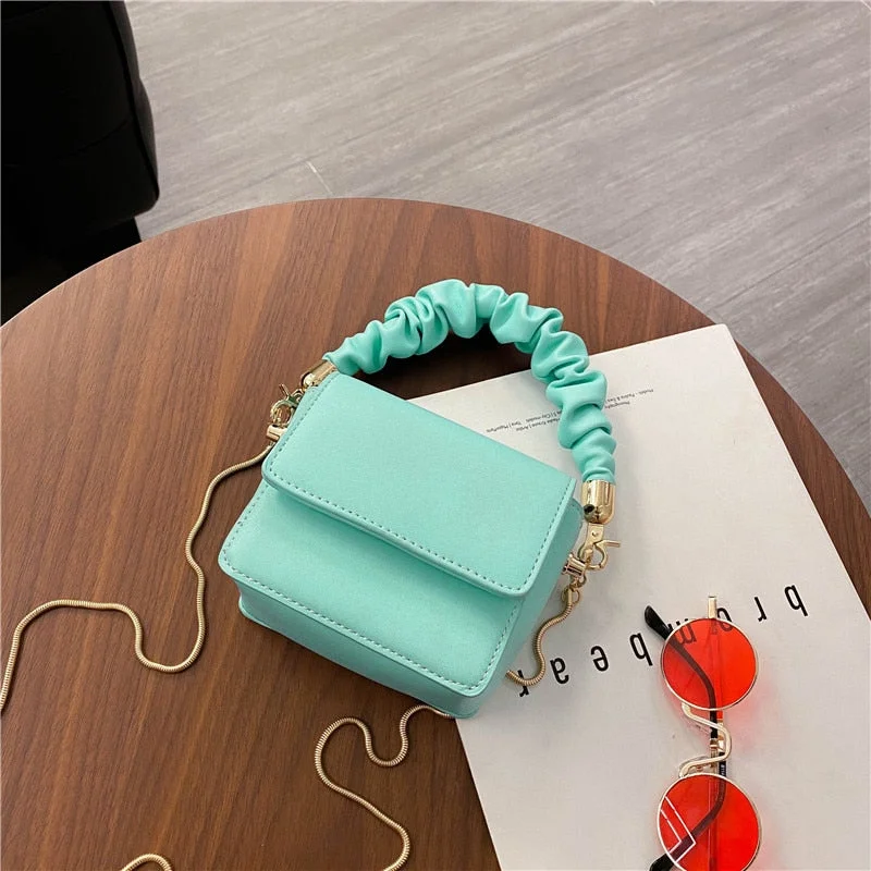 Super Mini Lipstick Bags with Short Handles Folds PU Leather Shoulder Bags for Women 2022 Kawaii Totes Handbags Crossbody Bags