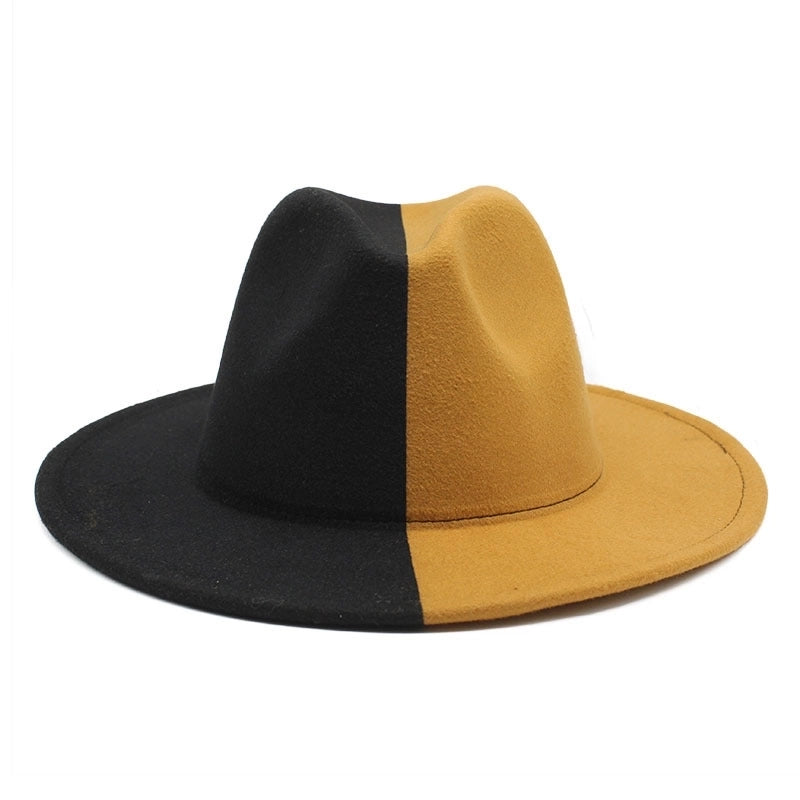 New Yin And Yang Double Color Matching Men’s And Women’s Woolen Felt Hat Autumn And Winter Fashion Flat Brim Jazz Hat 02