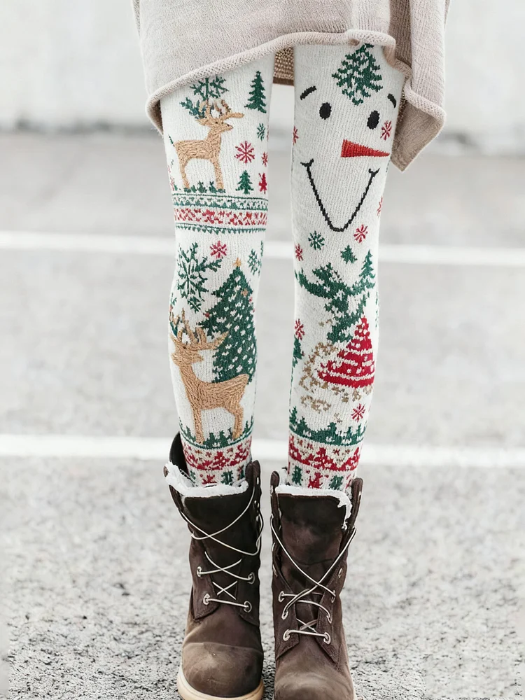 Women's Christmas Print Thermal Leggings-1107