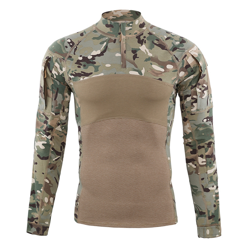 Camo Tactical Military Shirts Long Sleeve 1/4 Zipper Fit Combat Shirts Camo Tactical Military Shirts Long Sleeve 1/4 Zipper Fit Combat Shirts