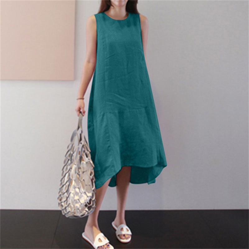 Sexy Sleeveless Vest O Neck Elegant Casual Cotton Dress