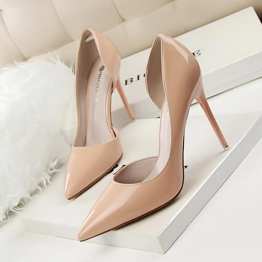 Fashion stiletto high-heeled patent leather shallow pointy sexy high-heeled shoes