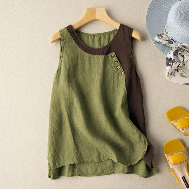 Kaftan Patchwork Tops 2022 Women Summer Blouses ZANZEA Casual Sleeveless Tank Top Female O Neck Button Tunic Oversized Chemise 7