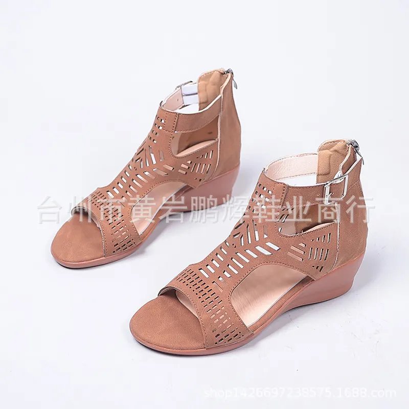 Breakj Breakj Spring And Summer New Shoes Large-Size Women's Shoes Coarse Heel Heel Shoes Hollow Fish Mouth Sandals Women