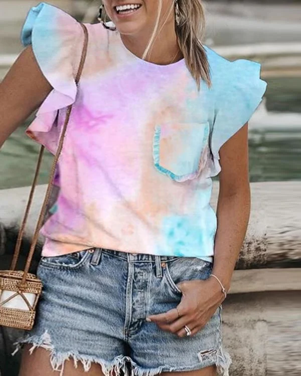 women flounce design multicolor t shirt p113838
