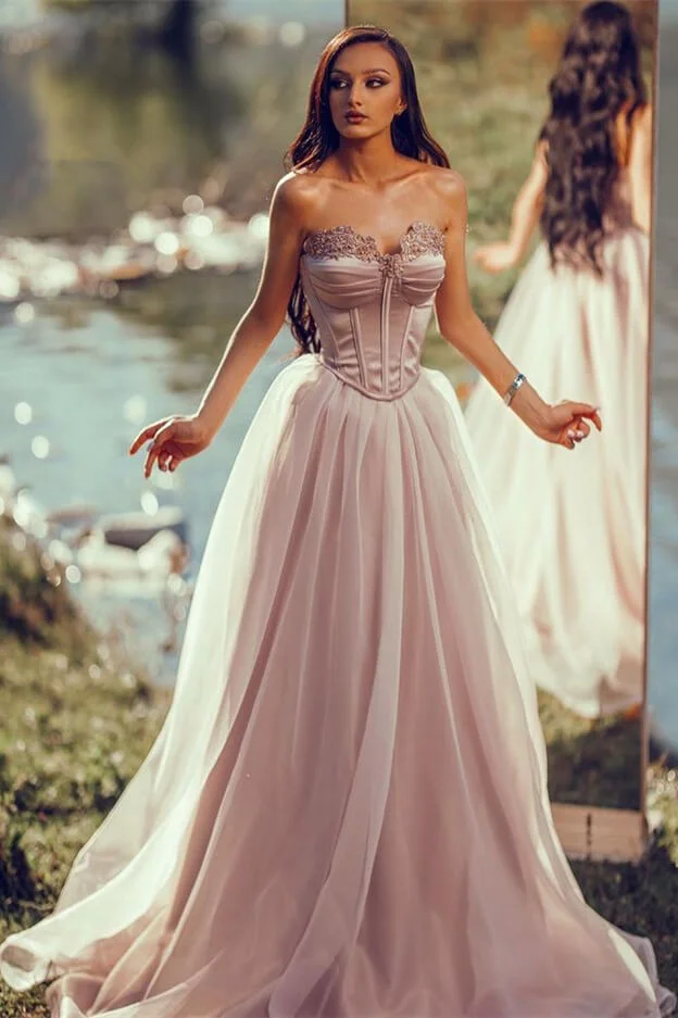 Stunning Sweetheart Long Tulle Appliques Evening Dress Sleeveless | Ballbellas Ballbellas