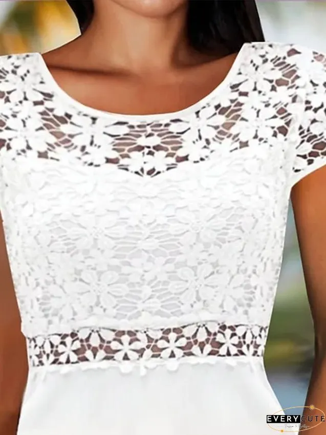 Casual Dress Lace White Mini Outdoor Daily Date Fashion Streetwear Crew Neck Short Sleeve
