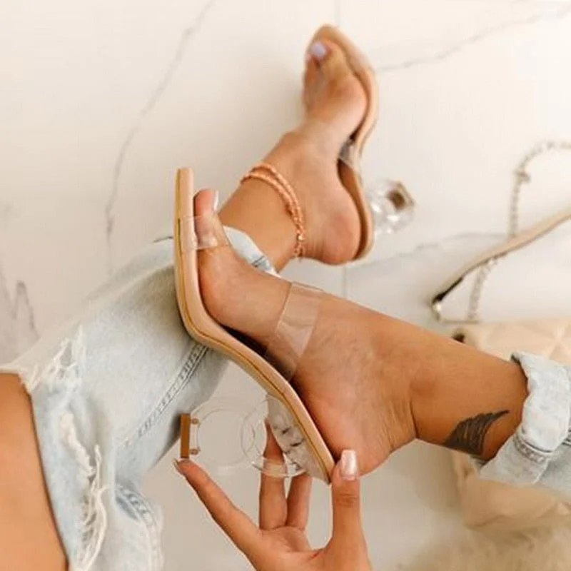 Summer 2021 Sandals For Women PVC Slippers Women's Strange Style High-heeled Sandals Transparent Thin Heel Shoes Large Size