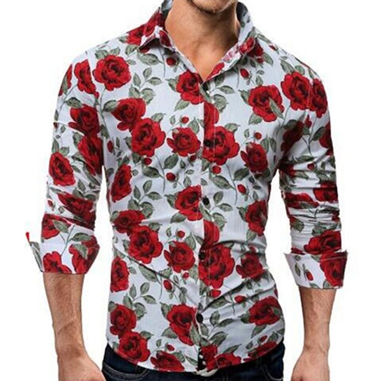 Casual Floral Lapel Print Slim Men's Shirt
