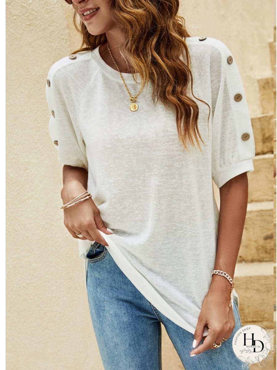 Women's Casual Button Detail Half Sleeve T-Shirt