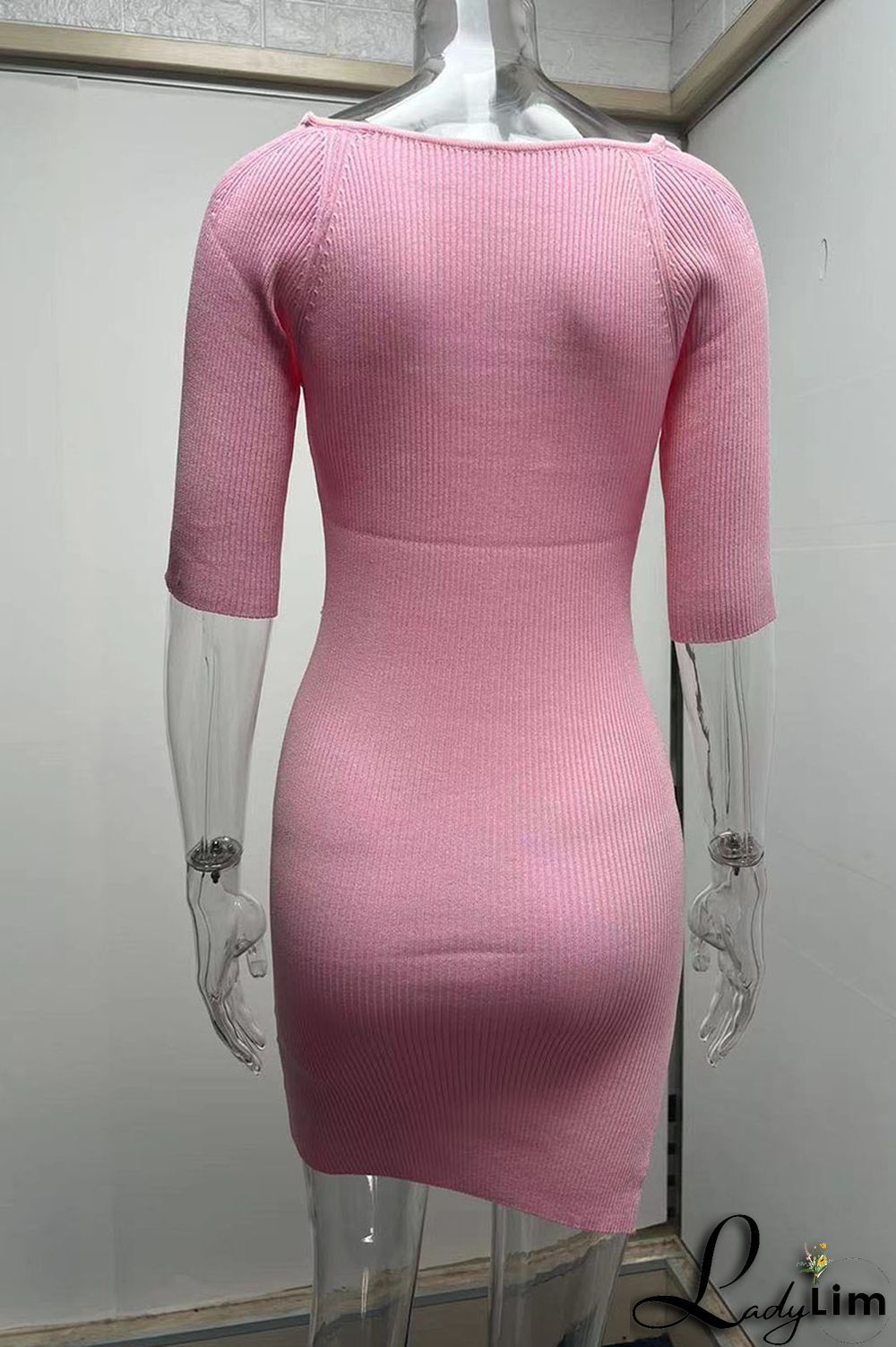 Grey Sexy Solid Patchwork U Neck Pencil Skirt Dresses