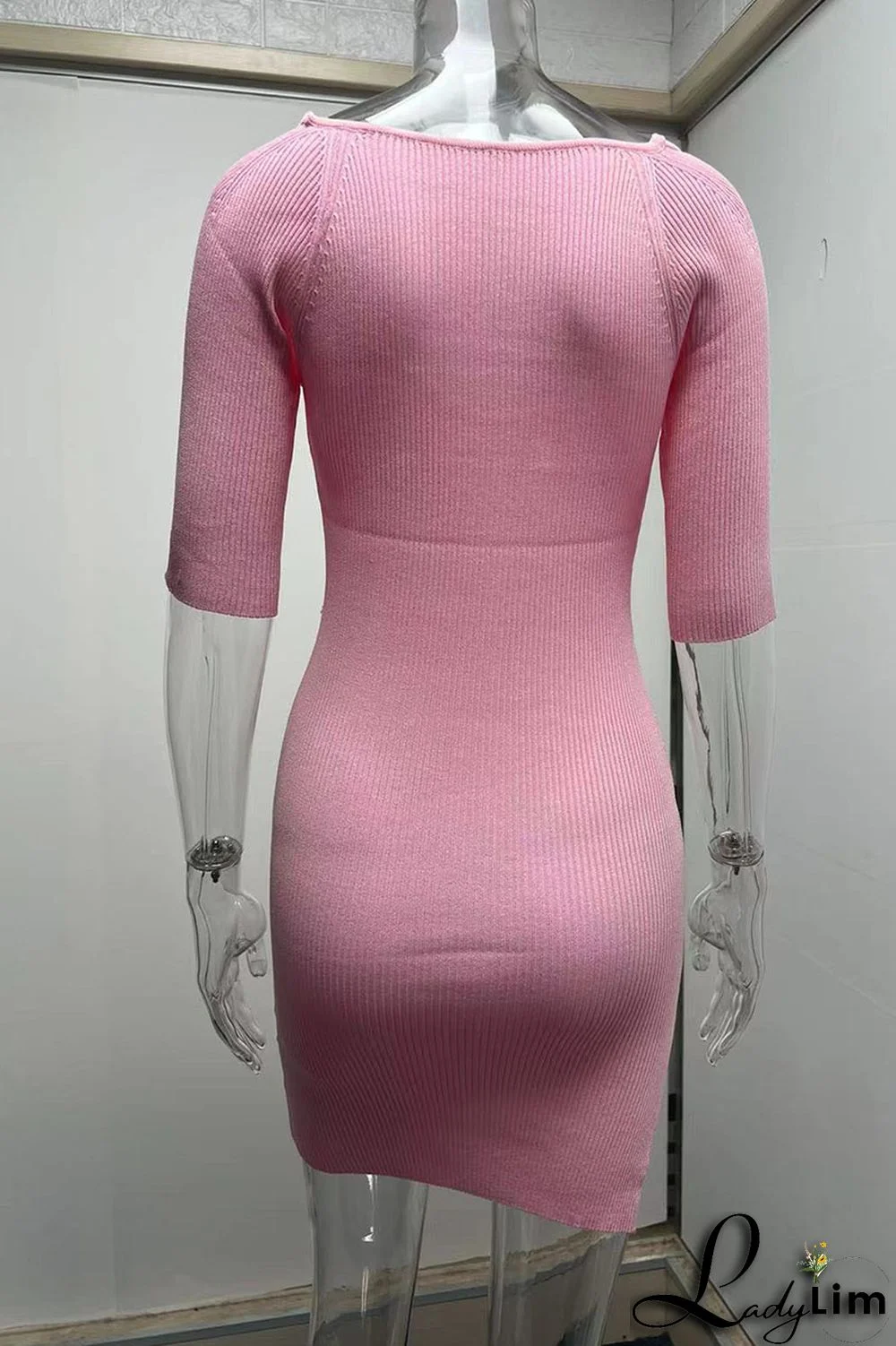 Grey Sexy Solid Patchwork U Neck Pencil Skirt Dresses