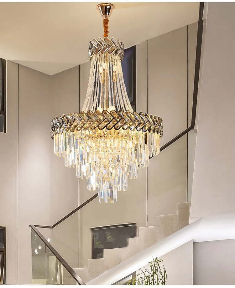 Large crystal chandelier for staircase, lobby, living space, stairwell