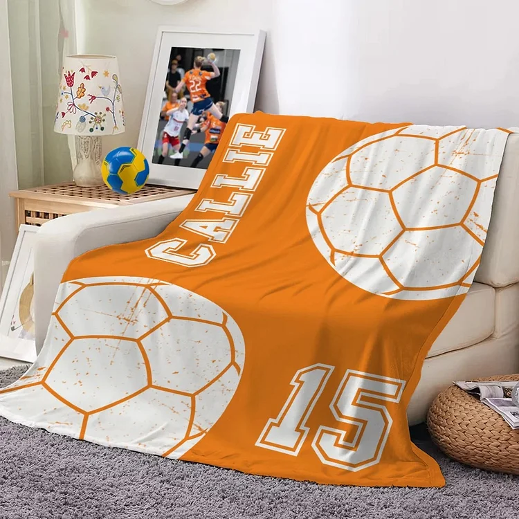 Personalized Multicolor Basketball Football Soft Throw Blanket with Number Name Home Decor Team Accessory Game Day Birthday Gift for Ball Sports Lover