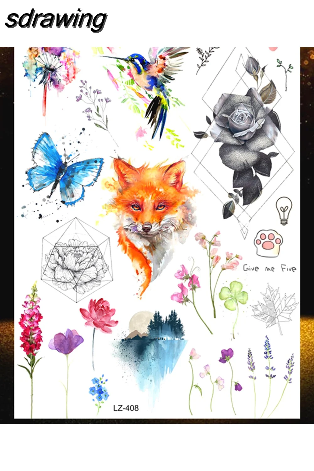 sdrawing Wolf Forest Temporary Tattoos For Children Tiger Geometric Fake Tatoos Mountain Triangle Elk Tatoo Sticker Body Art