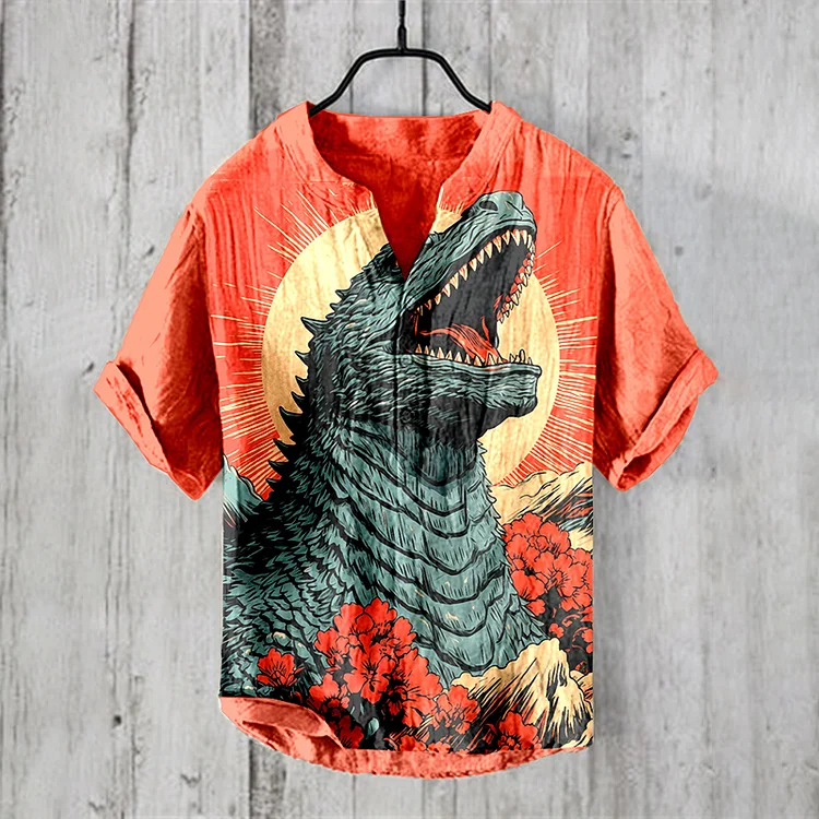 Vintage Godzilla Japanese Art Linen Blend Shirt