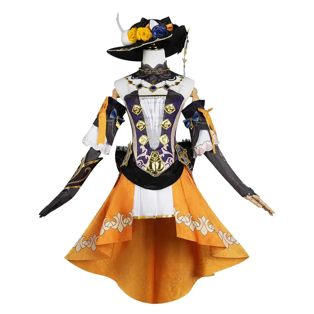 Game Genshin Impact Navia Yellow Dress Set Outfits Cosplay Costume Halloween Carnival Suit
