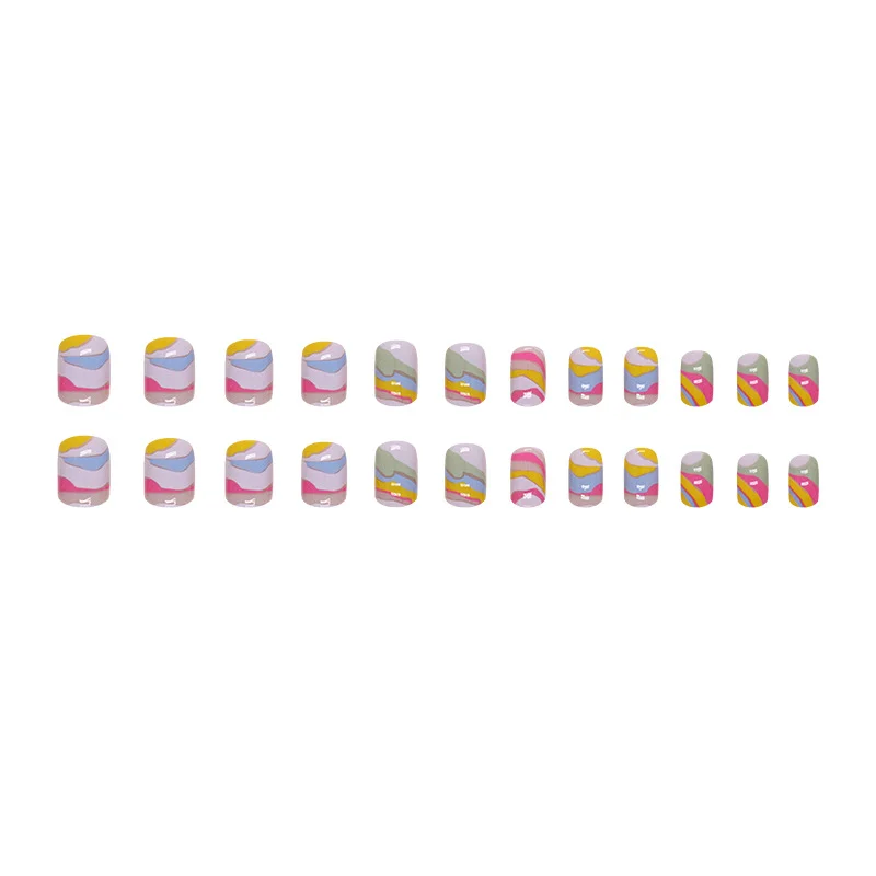 Churchf Churchf Square Fake Nail Colorful Coating Painting Wind Abstract Style Ins Wind Nail Wear Nail Finished Product