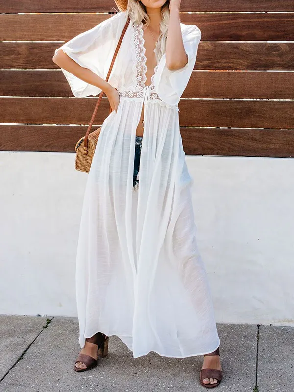 Lacy Split-Joint Half Sleeve Beach Tunicshang Cover-Ups