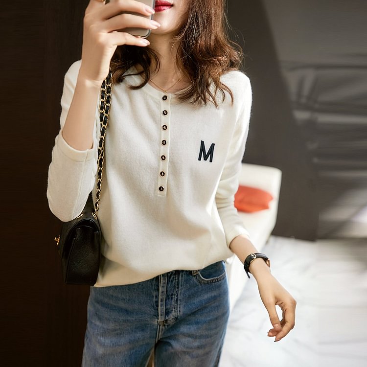 Letter Knitted Casual Shirts & Tops