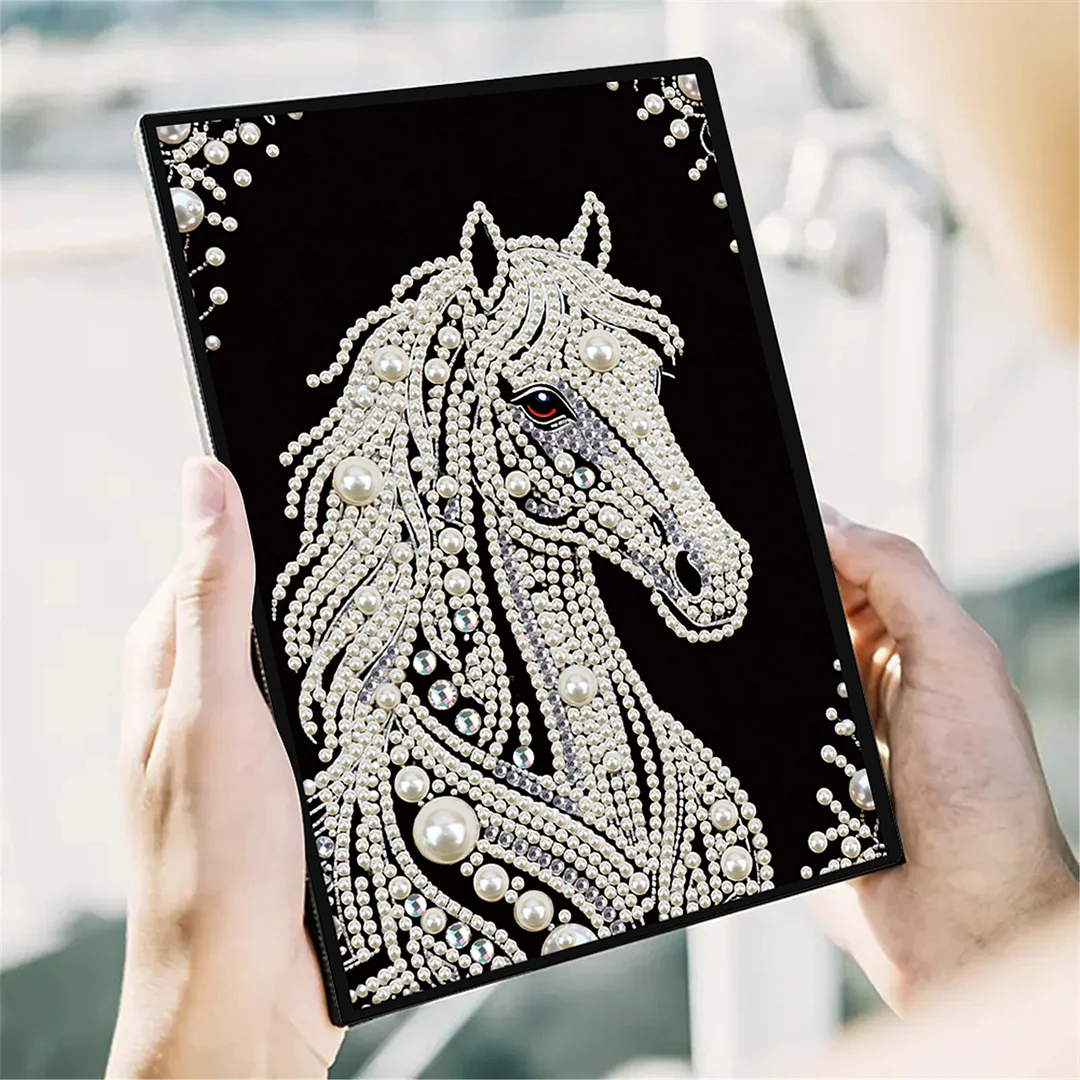 Horses Partial Pearl DIY 50 Pages A5 Diamond Painting Notebook Special Shaped Diamond Art Diary Book Kits Wireless Strip 5D Crystal Art Paintings Sketchbook for Art Drawing