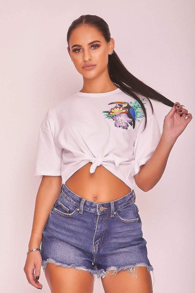White Graphic Print Boyfriend T Shirt Katch Me