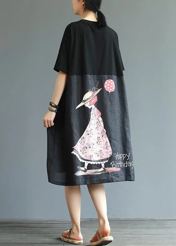 Women Cotton outfit Pakistani Cartoon Little Girl And Letter Printed Loose Dress