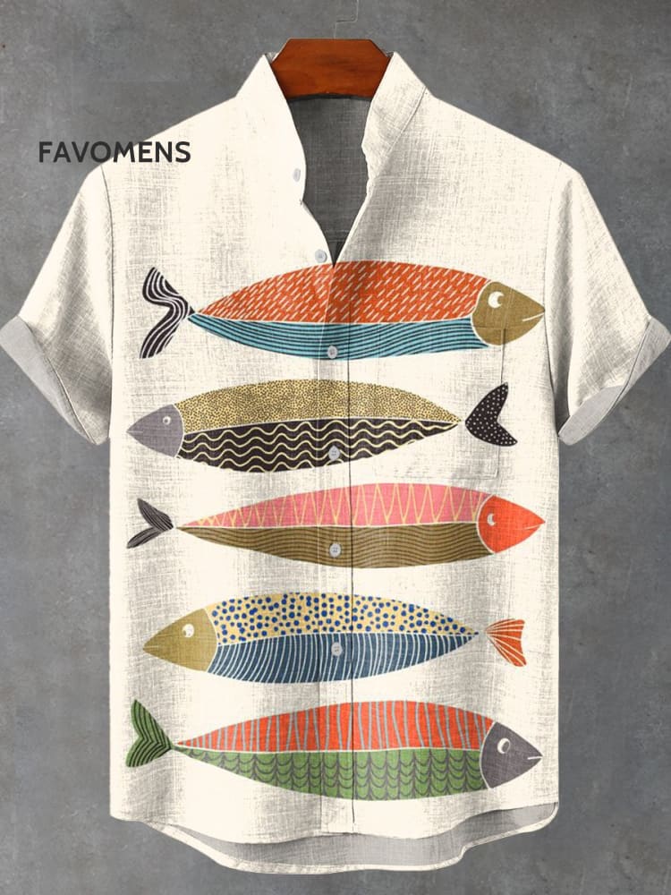 Sardine Color Matching Art Vintage Print Casual 100% Cotton Shirt Multicolor / S