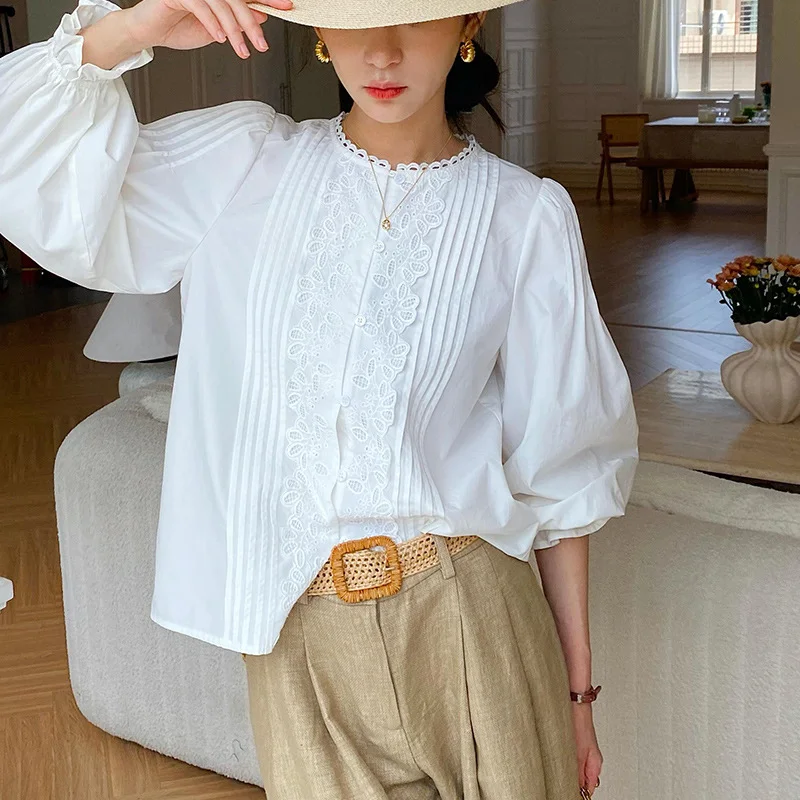 Uveng Uveng Spring Women's New French White Shirt Female Yuanfeng European Design Shirt Women Long Sleeves