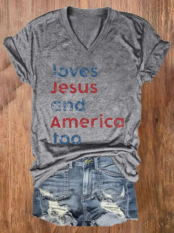 Loves Jesus And America Too V-neck T-Shirt