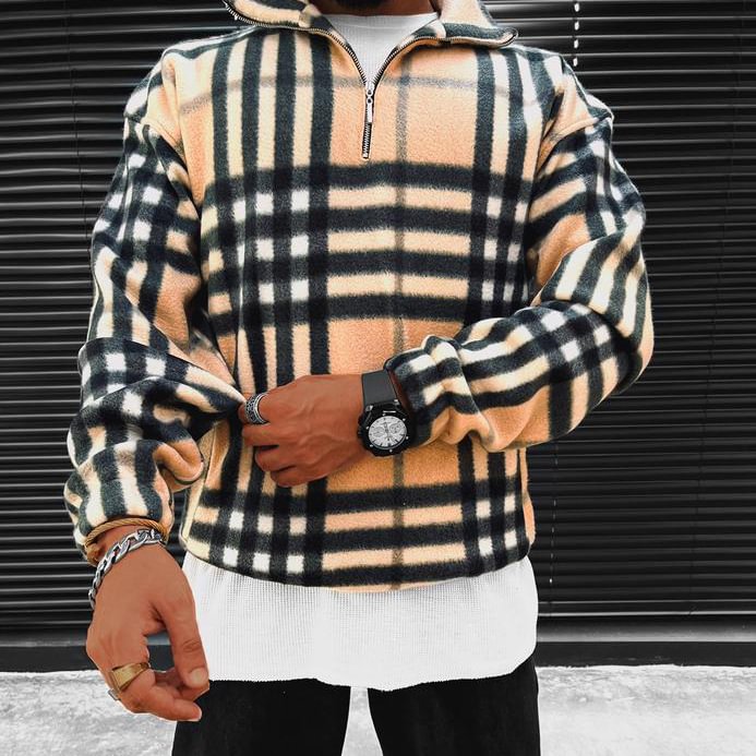 Striped Texture Lapel Sweatshirt、、URBENIE