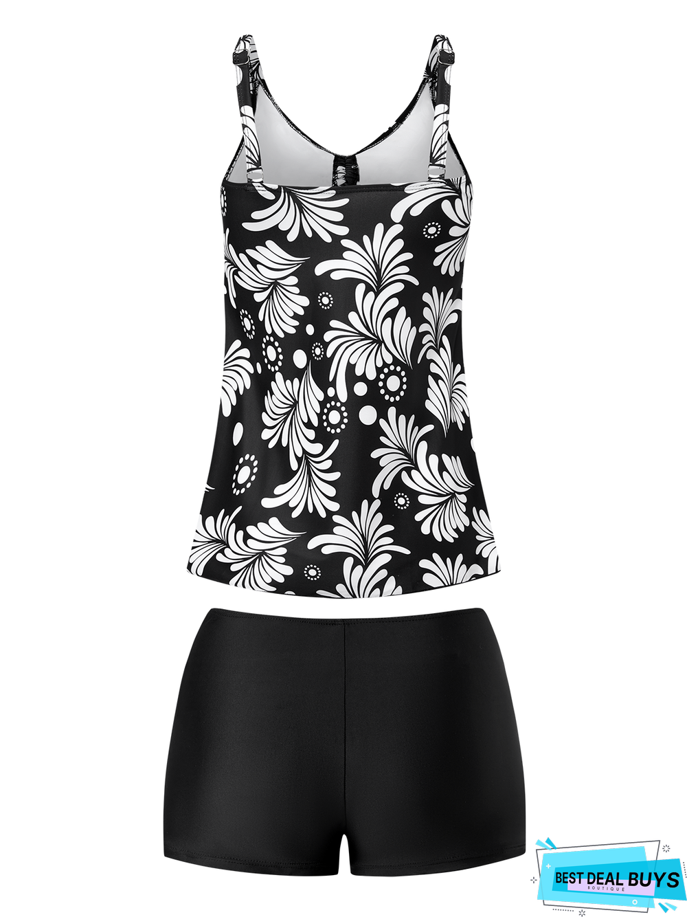 Vacation Printing Floral Scoop Neck Tankinis Two-Piece Set